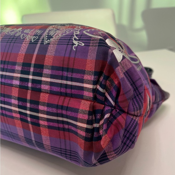 Coach Y2K Poppy Collection Tartan Canvas Purple Plaid Graffiti Tote/Shoulder Bag - Picture 12 of 16